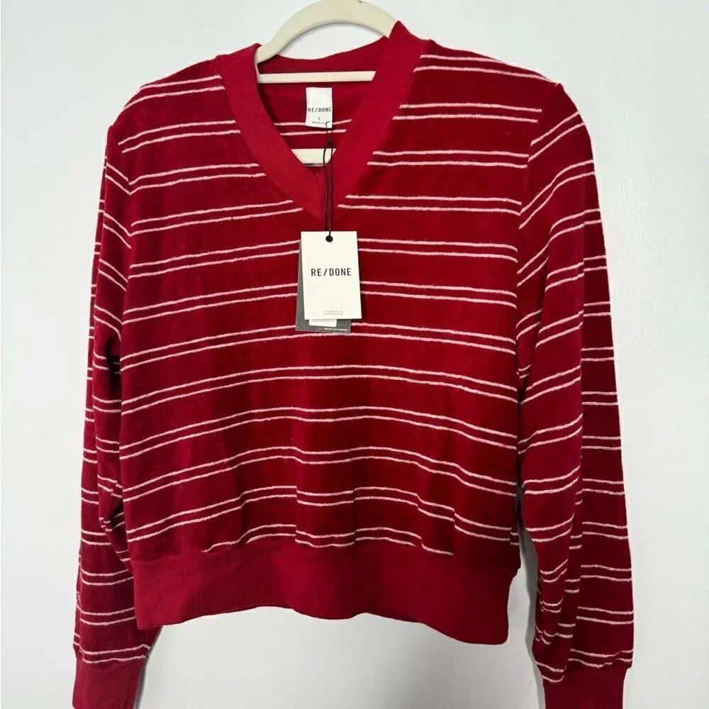 Re/Done Terry Cloth V Neck Pullover size Small